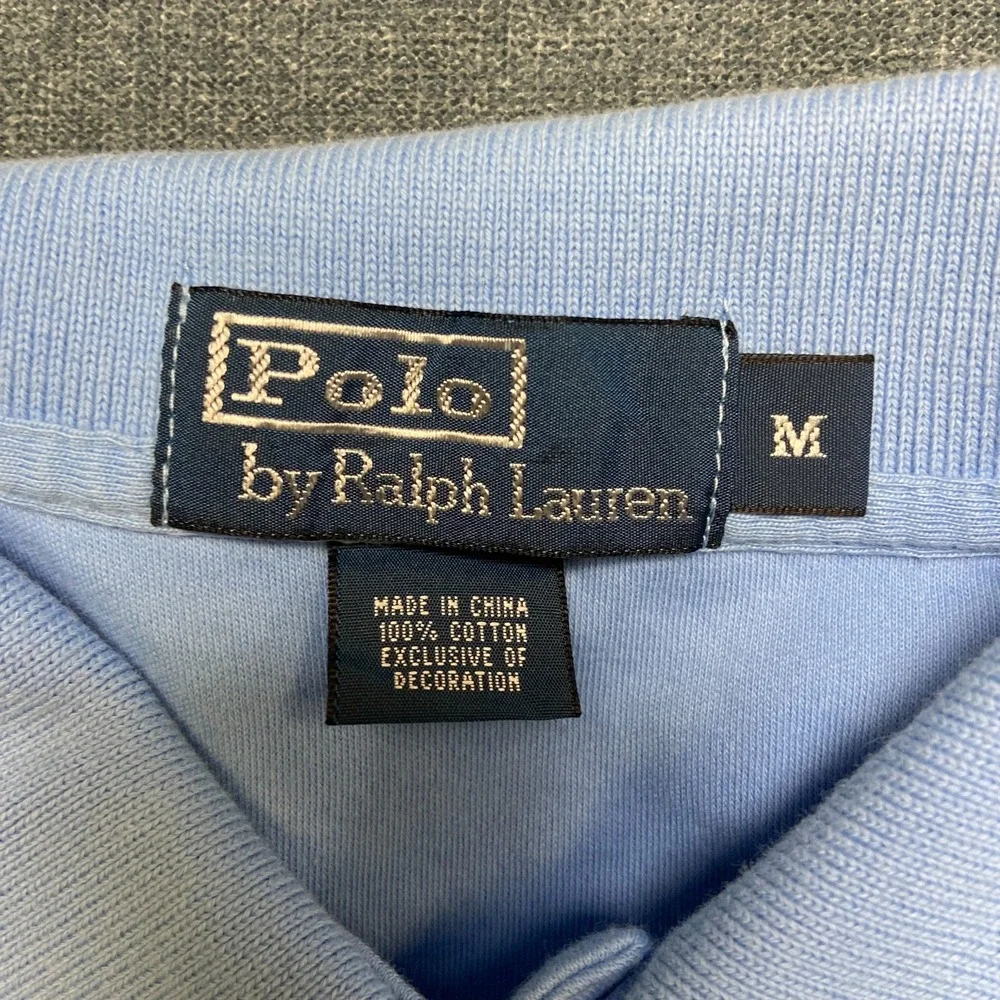 VTG Polo Ralph Lauren Polo Shirt Mens Medium Blue Cotton Hi Low Hem Pony